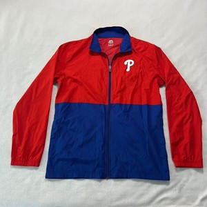 Majestic Philadelphia Phillies Red Blue Full Zip Lightweight Jacket Mens Medium