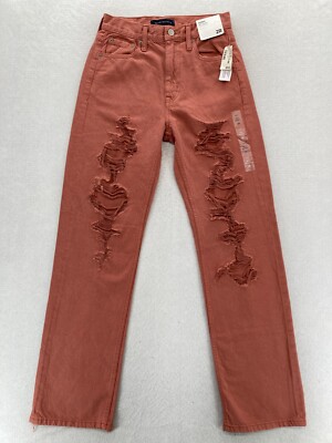 Aeropostale 90s Baggy Jeans Women's Red Denim Distressed Straight Leg  Pants