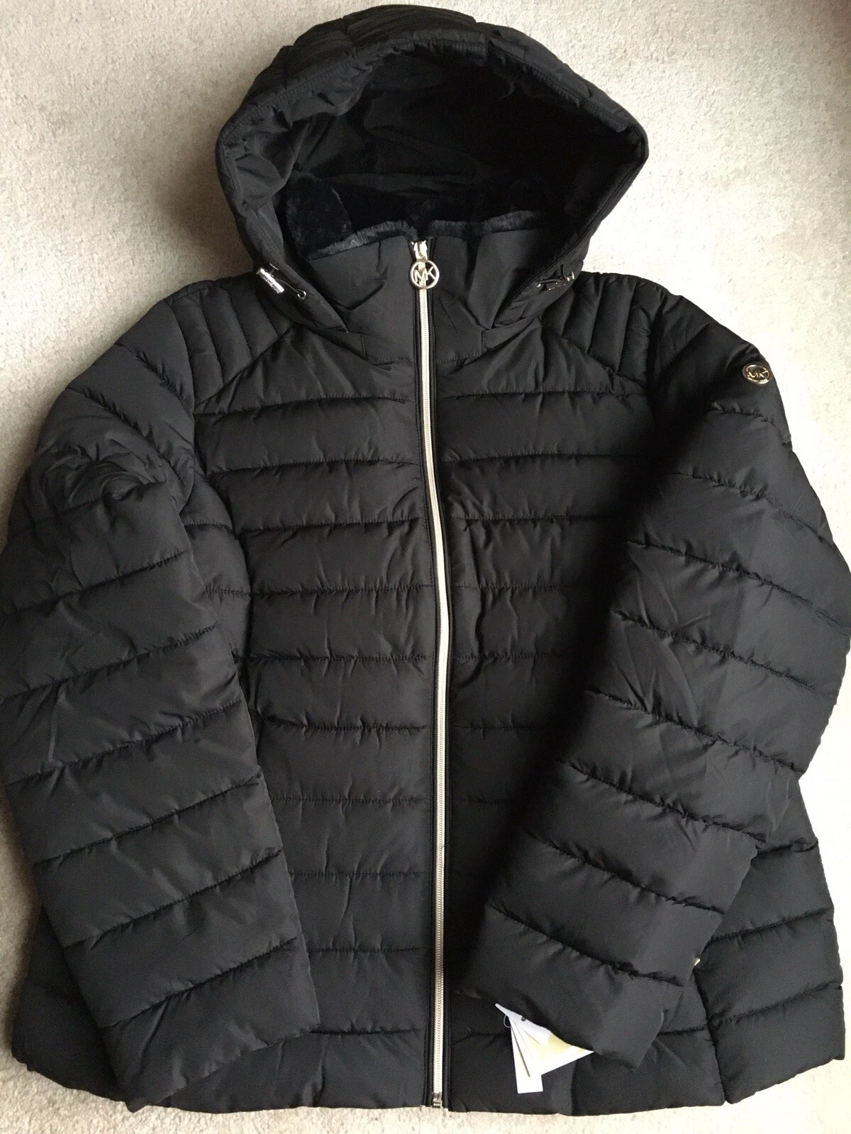 Michael Kors Giacca Cappotto Donna Cappuccio Rimovibile Tampone Nero XL