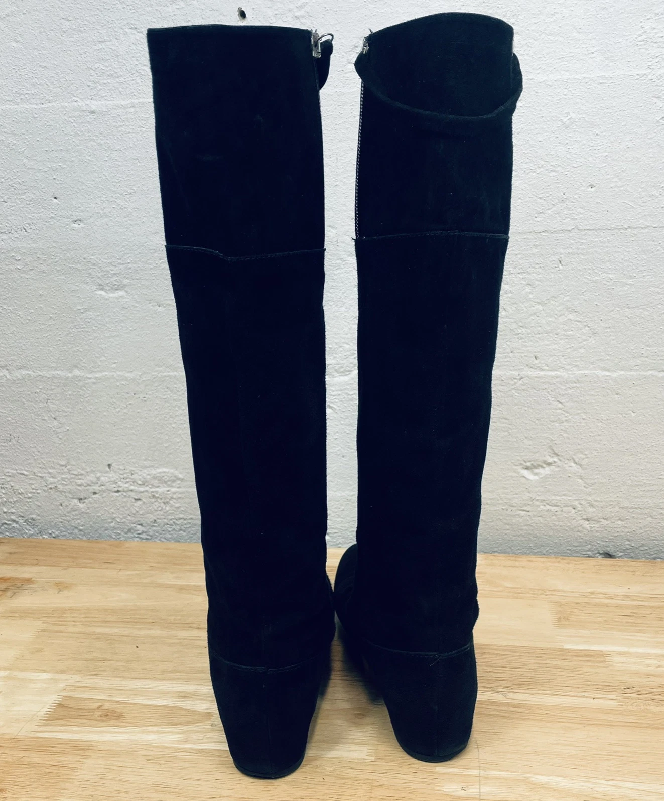 Stuart Weitzman Black Suede Hidden Wedge Heel Knee High Boots Women's Size 8.5 M