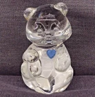 Vintage Fenton Art Glass Bear Figurine Sapphire? Heart September 3.5”