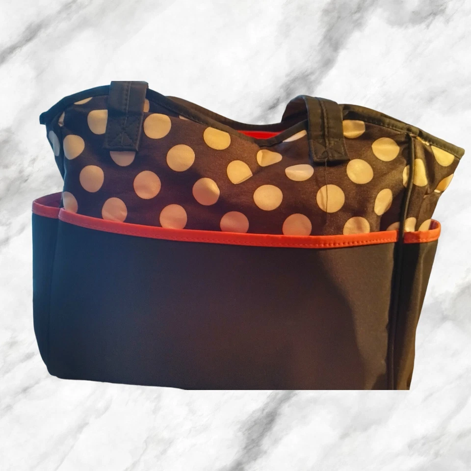 DISNEY BABY DIAPER SHOULDER BAG MINNIE MOUSE BLACK & WHITE POLKA DOT LARGE TOTE - Image 3 of 4