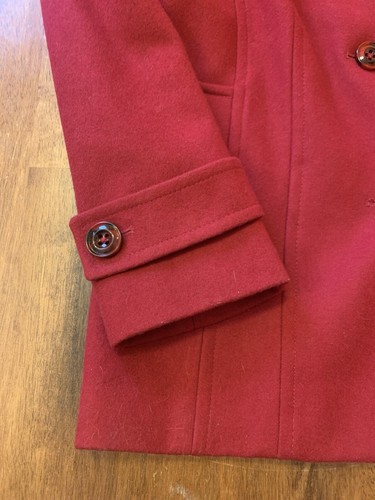 London Fog Coat Women’s Medium Deep red Pea coat Wool Blend 4 Button Pockets - Picture 5 of 9