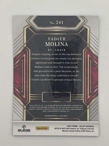 2022 Panini Select Blue Retail Yadier Molina #241 St. Louis Cardinals - Picture 2 of 2