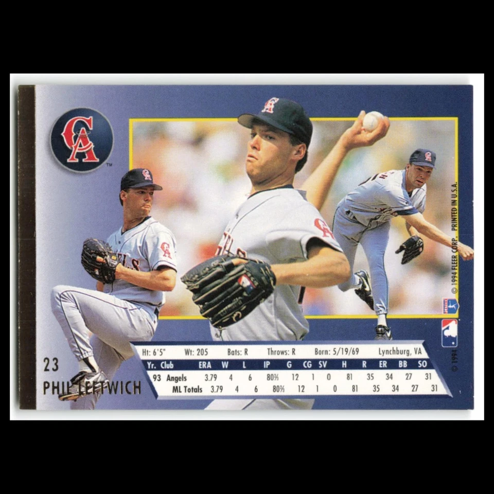 Phil Leftwich Rookie #23 1994 Fleer Ultra California Angels Baseball Card MLB NM - Image 2 of 3