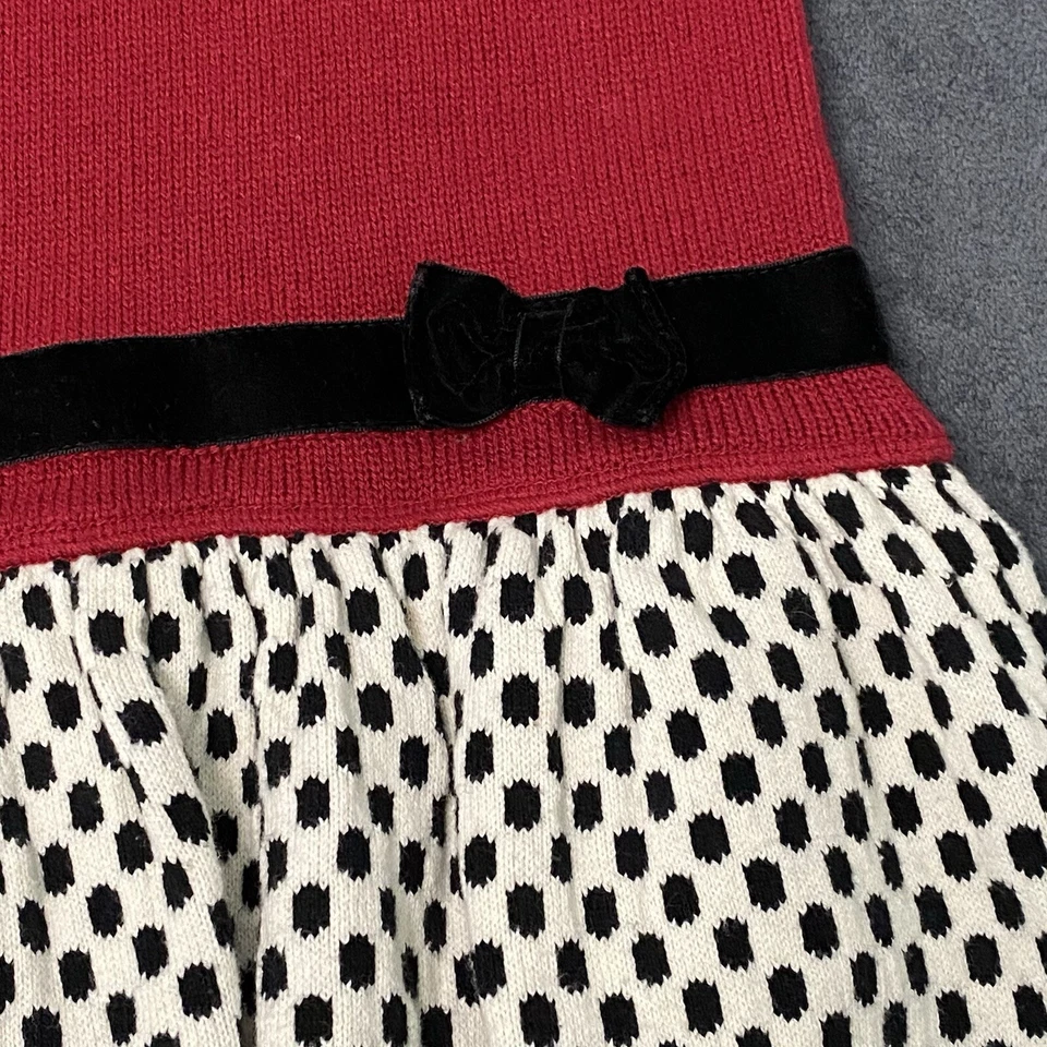 Camilla Sweater Dress Girls 4T Red Black White L/S Bubble Hem Bow Holiday Party - Image 2 of 4