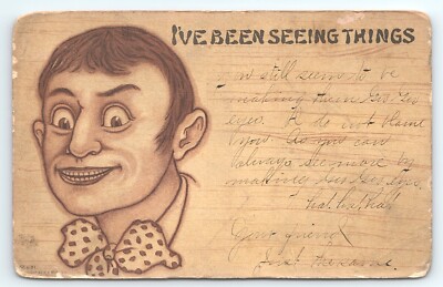 Postcard Wide Eyed Man I've Been Seeing Things Humor Artist F.S. Backus