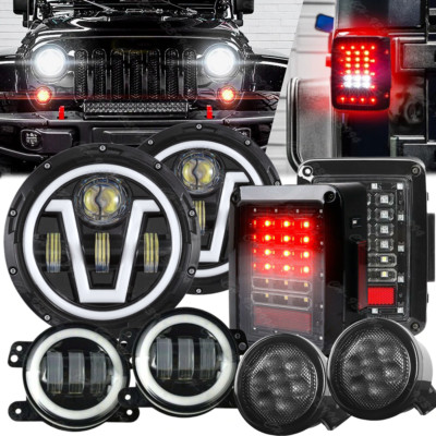 Combo 7'' Led Headlight Tail Lights Fog Turn Signals Kit For Jeep Wrangler JK JKU