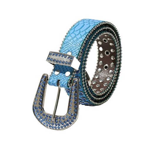 Vintage Y2K Rhinestone Mesh Belt Blue Teal Cabochon Silver  display picture 1
