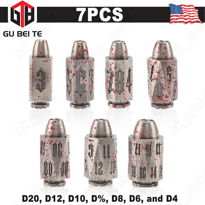 7pcs Bullet Metal Dice Set Polyhedral DND RPG Dice Tower D4 D6 D8 D10 D% D12 D20