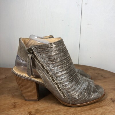 Paul Green Shoes 6 Womens 8.5 Ankle Bootie Zip Up Casual Peep Toe Heels Leather