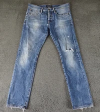 Scotch & Soda Jeans Mens 32x32 (Fits 34x32) Blue Snatch Whiskering Distressed