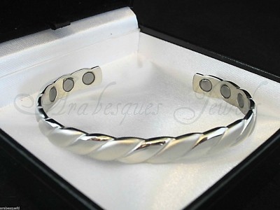 DAMEN MAGNETISCH WEISS KUPFER DREHMOMENT ARMREIF/ARMBAND ARTHRITIS SCHMERZLINDERUNG Silber
