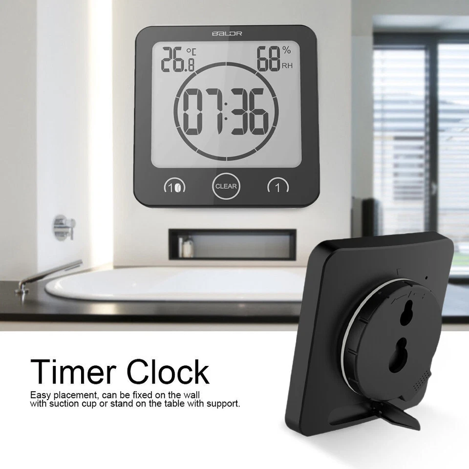 Baldr Digital Waterproof Shower Clock Bathroom Clock Countdown Timer for Kitchen - Image 2 of 4