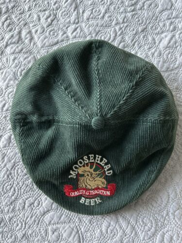Moosehead Beer Green Corduroy Newsboy Flat Cap Cabbie Hat Embroidered Logo - Picture 1 of 9