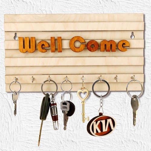 Wooden 8 Hook Keyholder | Wall hanging Keyholder | Simple key holder ...