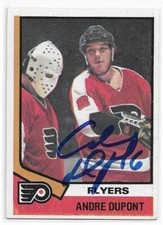 ANDRE DUPONT Autographed Signed 1974-75 Topps card #67 Philadelphia Flyers COA