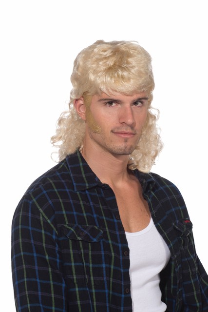 Mens Rocker Wig 80s Black Blue Long Hair Streaks Punk Costume
