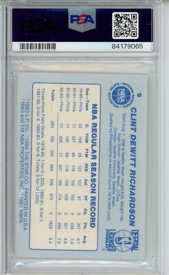 1983-84 Star #9 Clint Richardson PSA 9 Mint Corners Centered 76ers