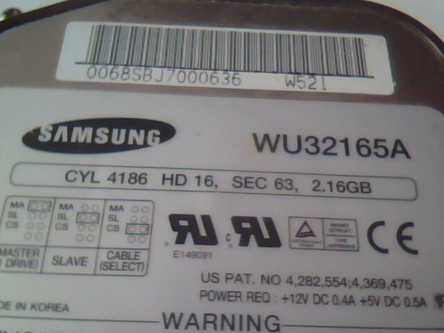 Hard Drive IDE Disk Samsung WU32165A J38J741019L W521 | eBay