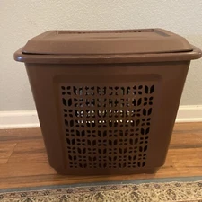 Rubbermaid Laundry Hamper 2787 Brown Tulip Floral Basket With Lid Vintage 1980s