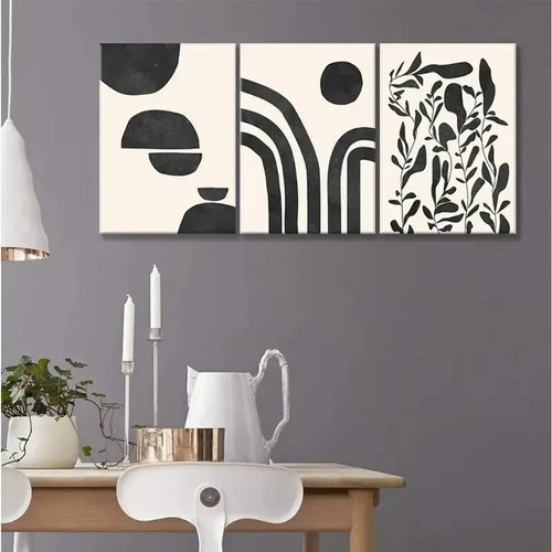 3pcs Abstract Leaf Neutral Tones Geometric Shapes Metal Print Ready to Hang Art - Bild 2 von 7