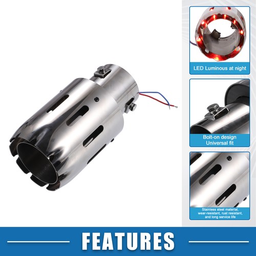 Exhaust Tip Tail Pipe with Red LED Lights 1.2-2.2Inch Inlet 6.7Inch Length - Picture 3 of 7
