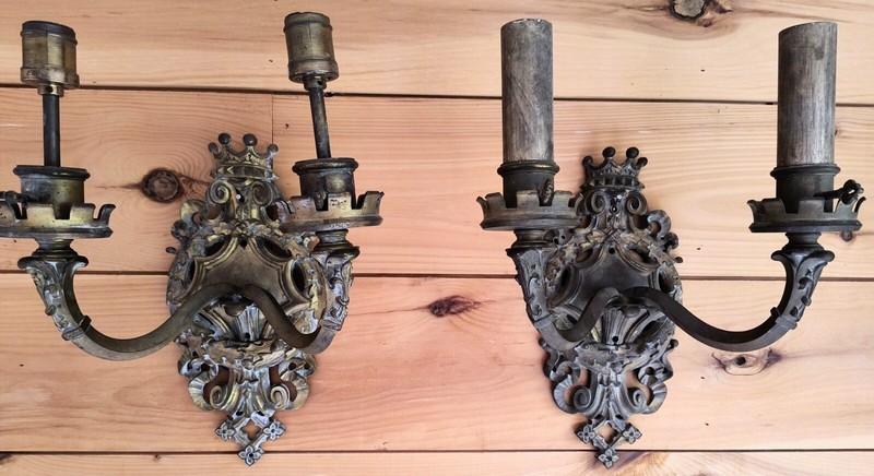 FREE SHIPPING!! American Made Bronze Sconces Crown Design Rewired! French Style