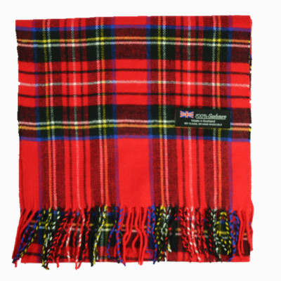 Mens 100% CASHMERE Made In SCOTLAND Royal Stewart Check Plaid Tartan Long Scarf 