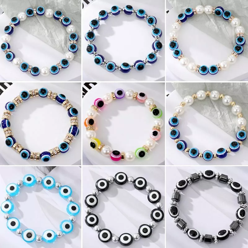 Evil eye pearl bracelet deals