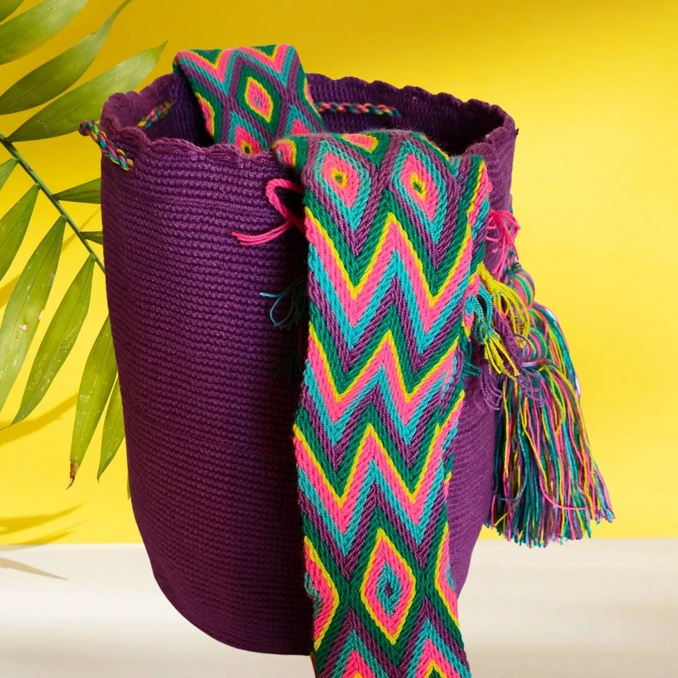 Auténtico Bolso Colombiano 100% Wayuu Mochila Tamaño Grande Unicolor + Regalo Foto 2 de 4