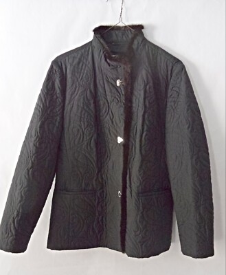 Horst Basler Women's Black Quilted Casual Fur Trim Jacket Coat Size 10/12 
