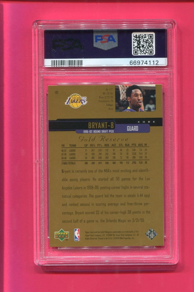KOBE BRYANT LOS ANGELES LAKERS 1999 UPPER DECK GOLD RESERVE CARD #101 PSA 8 - Image 2 of 2
