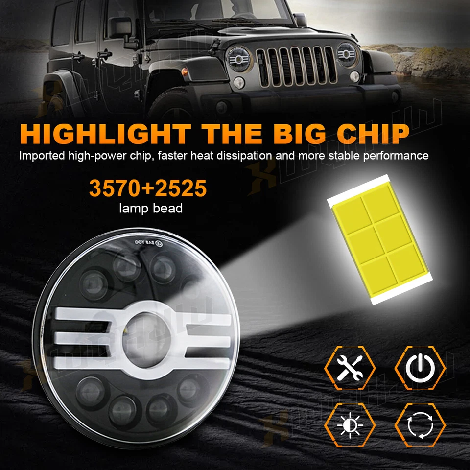 Faro LED redondo de 7 pulgadas haz alto bajo DRL apto para Dodge Raider 1987 1988 1989 Foto 2 de 4