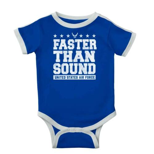 USAF Faster Than Sound Air Force Military Unisex Baby Ringer Onepiece Romper - Picture 1 of 7