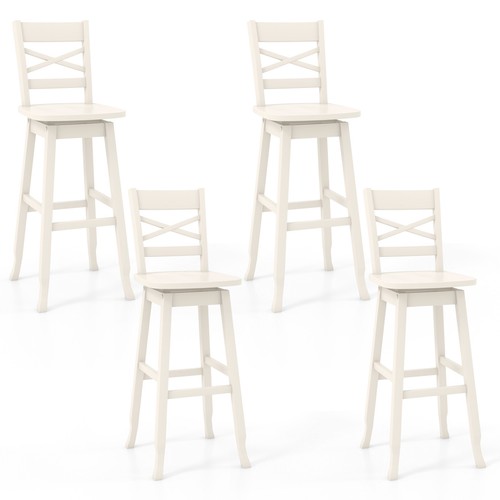 4PCS 30" Bar Height Stool Rubber Wood Swivel Bar Stool w/ Inclined Backrest