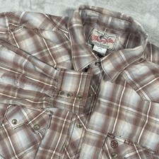 Vintage 90s Wrangler Button Down Shirt Plaid Sawtooth Pocket Pearl Snap Mens L
