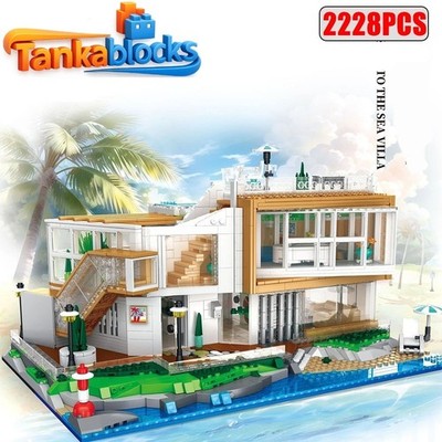 MOC City Street View Villa Construction Light House Building Blocks 2228 pcs