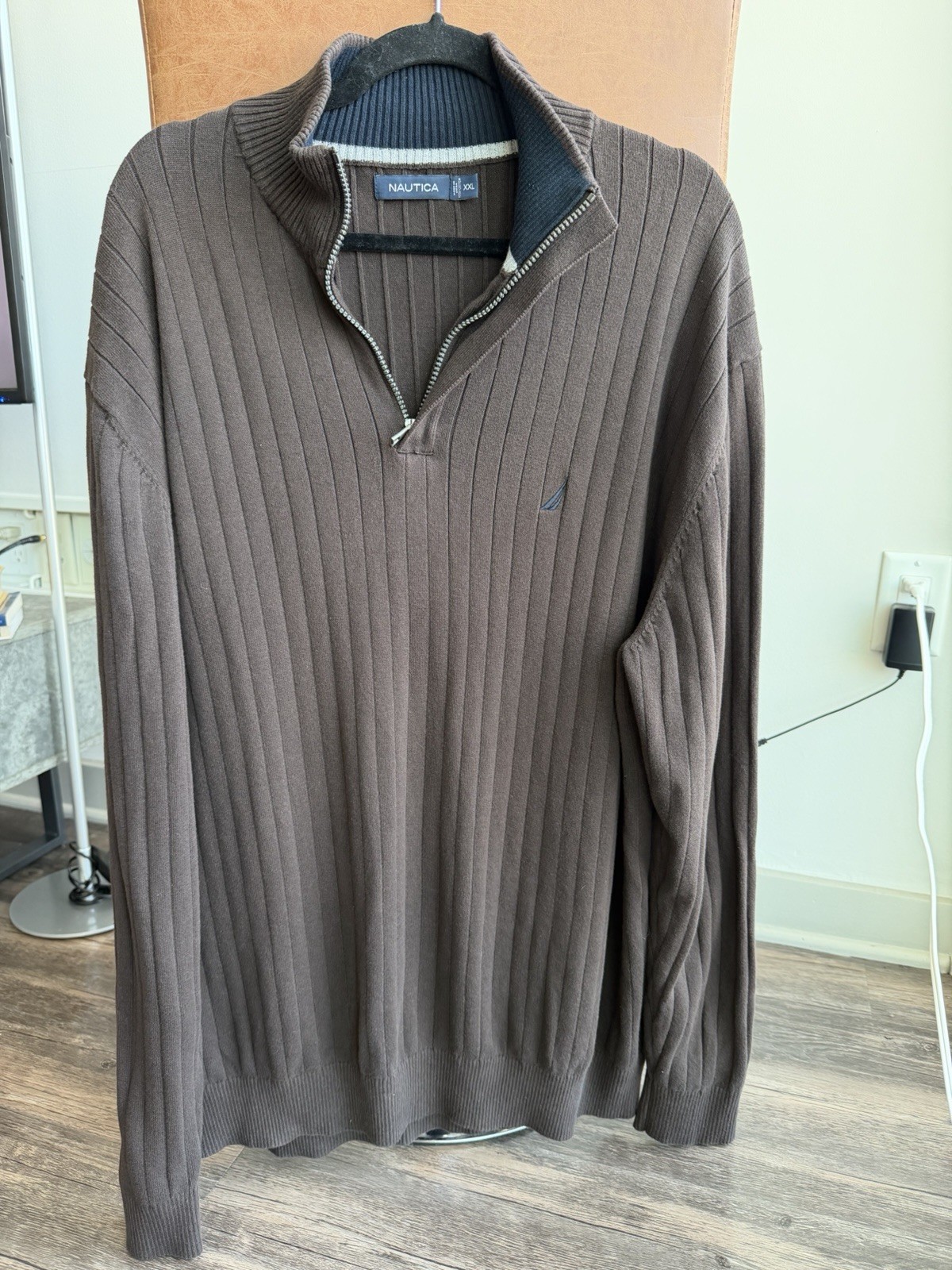 Nautica Sweater Mens 2XL Brown 1/4 Zip Rib Knit Cotton Pullover Preppy Casual thumbnail 9