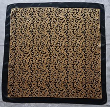 SCARF VINTAGE AUTHENTIC PAISLEY ART BLACK BROWN SATIN SILK 33"SQUARE