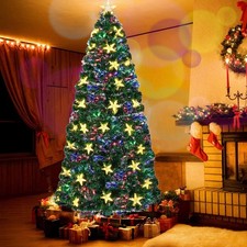6FT/7FT Pre-lit Fiber Optic Christmas Tree with Large Stars Artificial Xmas Tree