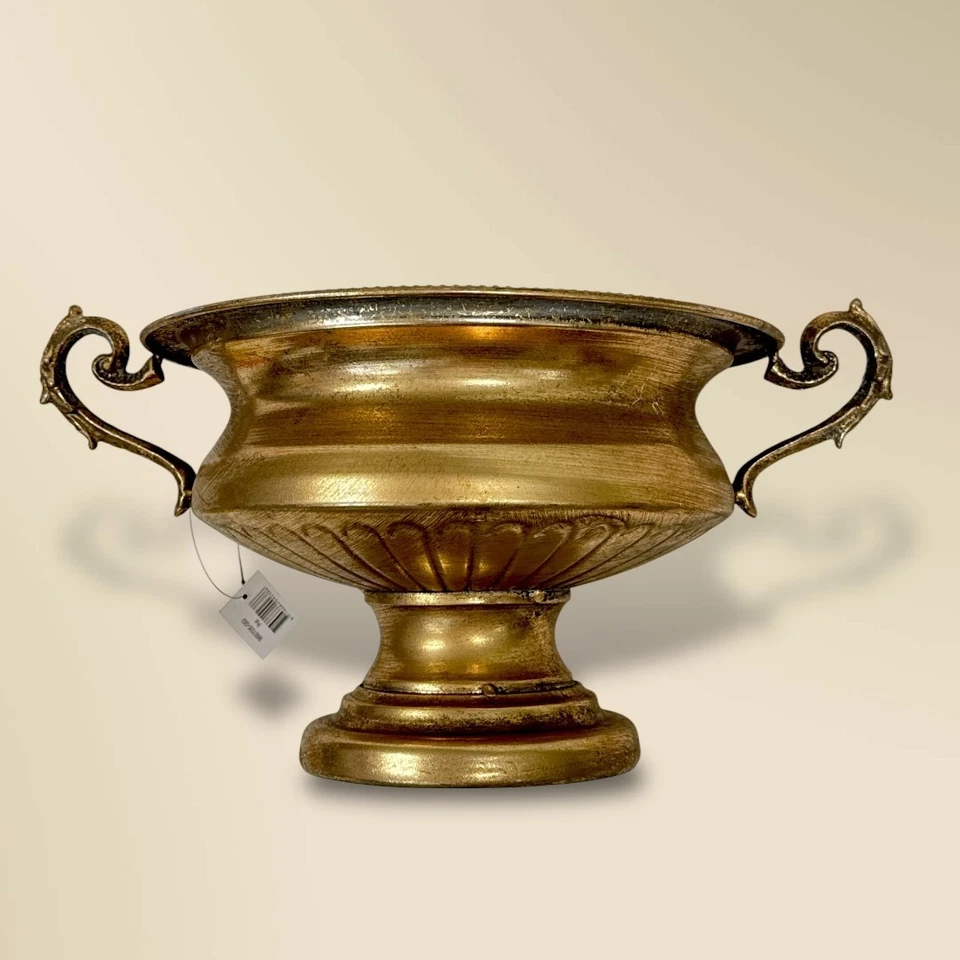 Prunkschale Blumentopf Pflanzgefäß Übertopf Metall Rund Gold Barock 22x40x30cm - Bild 2 von 4