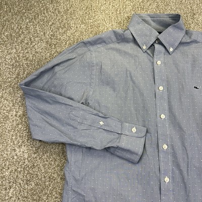 Vineyard Vines Whale Shirt Mens Slim Fit Medium Blue White Stripes Long Sleeve