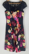 Phase eight black multicoloured floral dress women’s size Uk 10 lace detail #V7