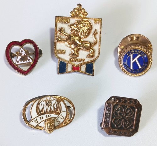 Lot of 5 Vintage Organization Pins: Kiwanis, 4H, LOSNA, BWRS, FHC Lodge