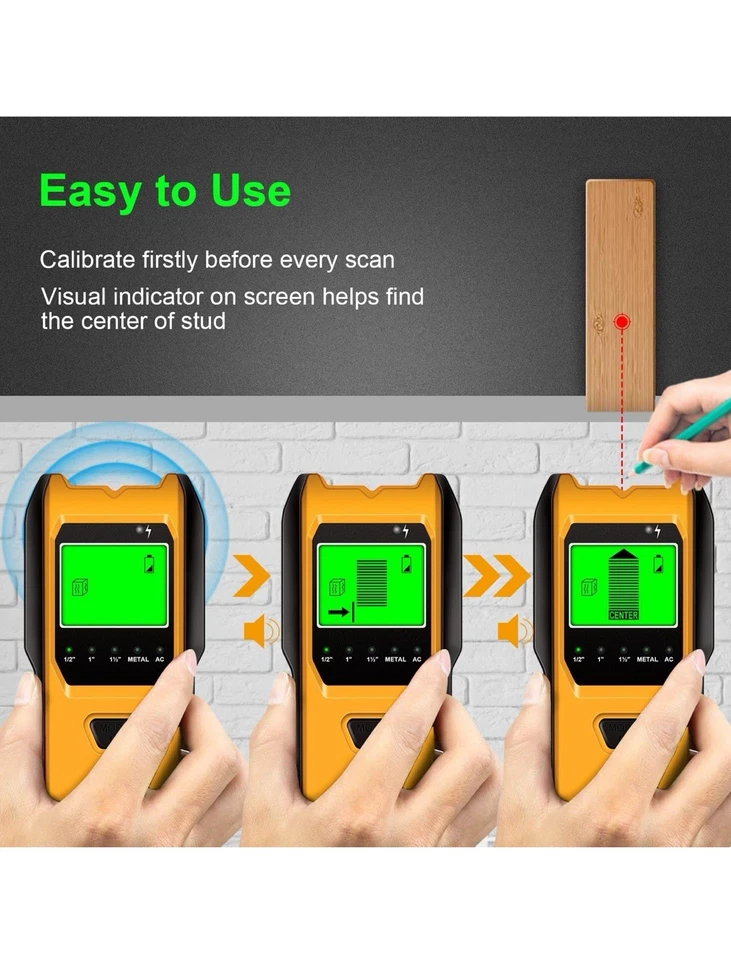 5 in 1 Digital Stud Finder Wood Metal Pipe Wire Wall Scanner Sensor LCD Detector - Image 4 of 4