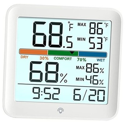Indoor Thermometer Room Temperature Home Hygrometer 3.6''W x 3.4''H 1 White