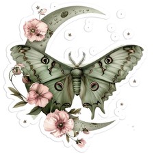 Green Moth Moon - Vinyl Decal Sticker - Car Window Laptop - 1148