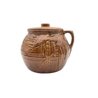 Vintage McCoy Pottery Pea Pod Bean Pot Cookie Jar Brown Glaze With Lid