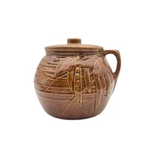 Vintage McCoy Pottery Pea Pod Bean Pot Cookie Jar Brown Glaze With Lid 